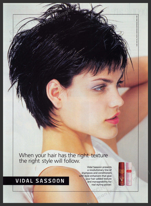 Vidal Sassoon 1990s Print Advertisement 1999 Short Hair Brunette Texture Fetch-the-Paper