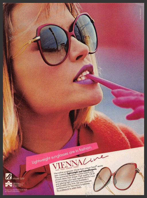 Vienna Line 1980s Magazine Print Advertisement 1985 Model 1359 Sunglasses Vienna Line