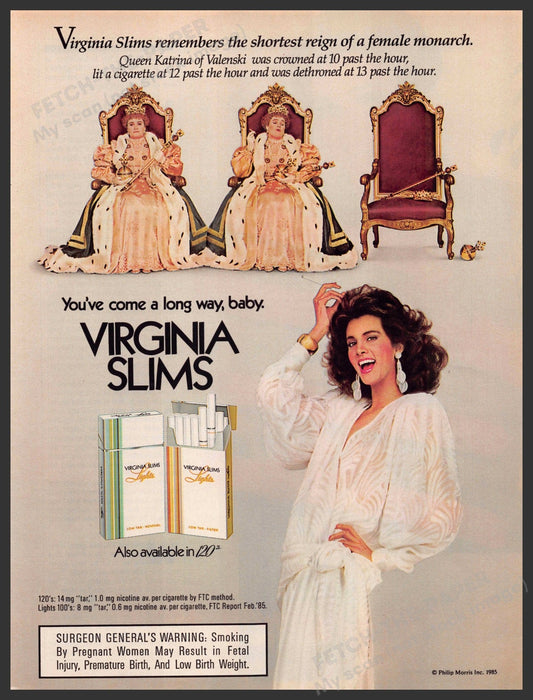 Virginia Slims 1980s Magazine Print Advertisement 1986 Queen Katrina of Valenski Virginia Slims