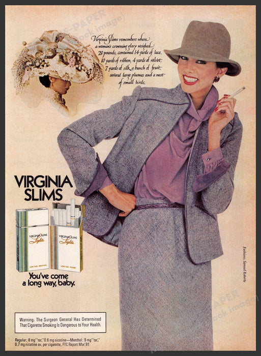 Virginia Slims 1980s Print Advertisement 1982 Wedding Hat Crowning Glory Virginia Slims