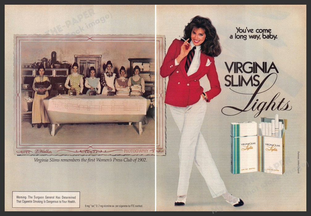 Virginia Slims 1980s Print Advertisement (2 page) 1982 First Women's Press Club Fetch-the-Paper