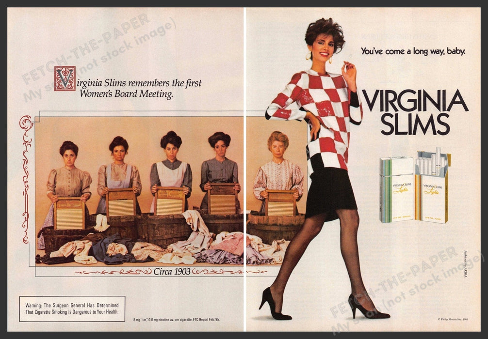 Virginia Slims 1980s Print Advertisement (2 pages) 1985 Legs "Board Meeting" Virginia Slims