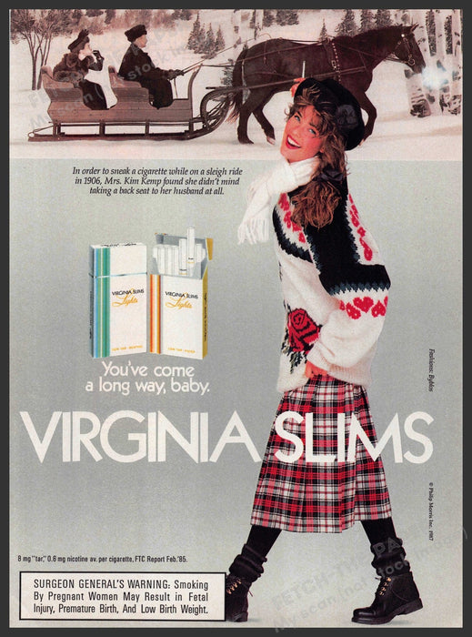 Virginia Slims 1980s Print Advertisement Ad 1988 Sleigh Ride "Take a back seat" Virginia Slims