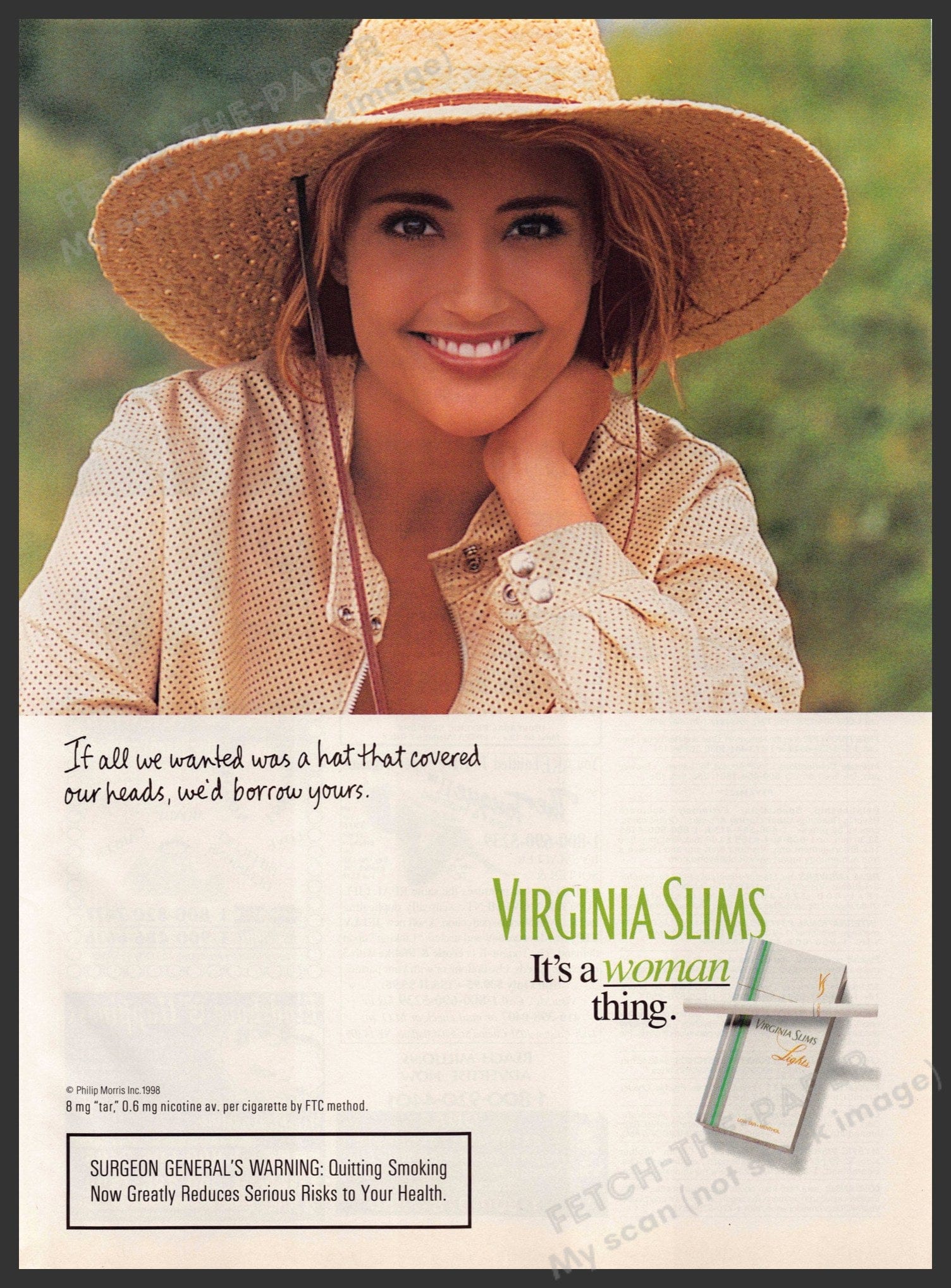 Virginia Slims 1990s Magazine Print Advertisement 1998 Gardening Hat W