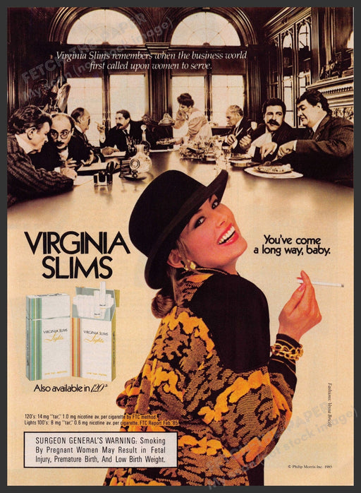 Virginia Slims Cigarettes 1980s Print Advertisement 1986 Woman Serving Men Fetch-the-Paper
