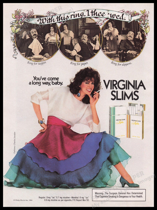 Virginia Slims Cigarettes 1980s Print Advertisement Ad 1984 Wedding Fetch the Paper!