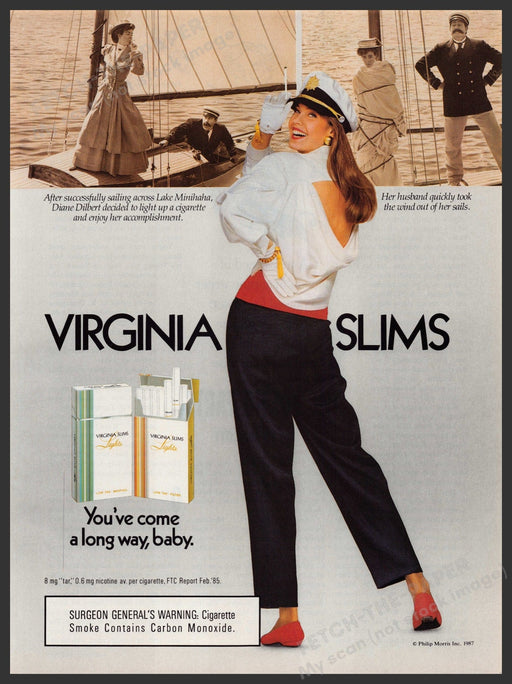 Virginia Slims Cigarettes 1980s Print Advertisement Ad 1987 Sailor Fetch-the-Paper
