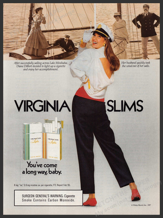 Virginia Slims Cigarettes 1980s Print Advertisement Ad 1987 Sailor Fetch-the-Paper