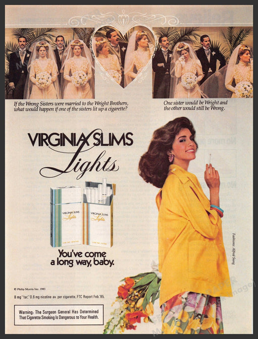 Virginia Slims Lights 1980s Magazine Print Advertisement 1985 Wrong Sisters Virginia Slims Lights