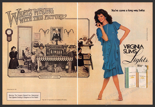 Virginia Slims Lights 1980s Print Advertisement (2 page Centerfold) 1983 Legs Fetch-the-Paper