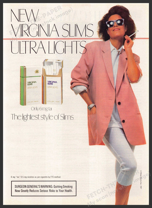 Virginia Slims Ultra Lights 1980s Print Advertisement 1987 Blazer Sunglasses Virginia Slims Ultra Light