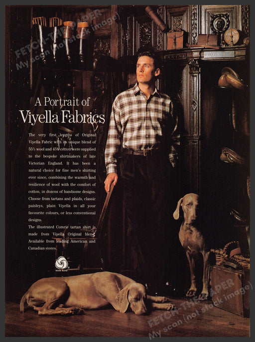 Viyella Fabrics Weimaraner Dogs 1990s Print Advertisement 1990 Fetch-the-Paper