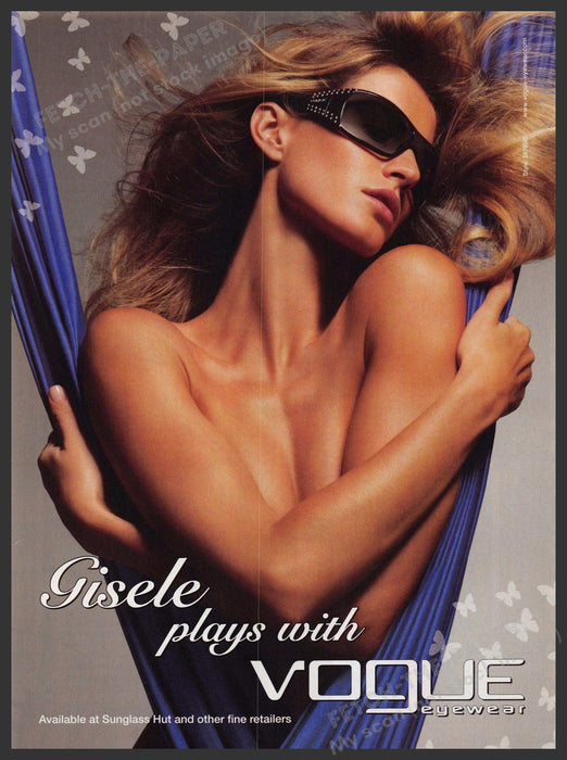 Vogue Eyewear Gisele 2000s Print Advertisement 2007 Bare Wrapped Fabric Fetch-the-Paper