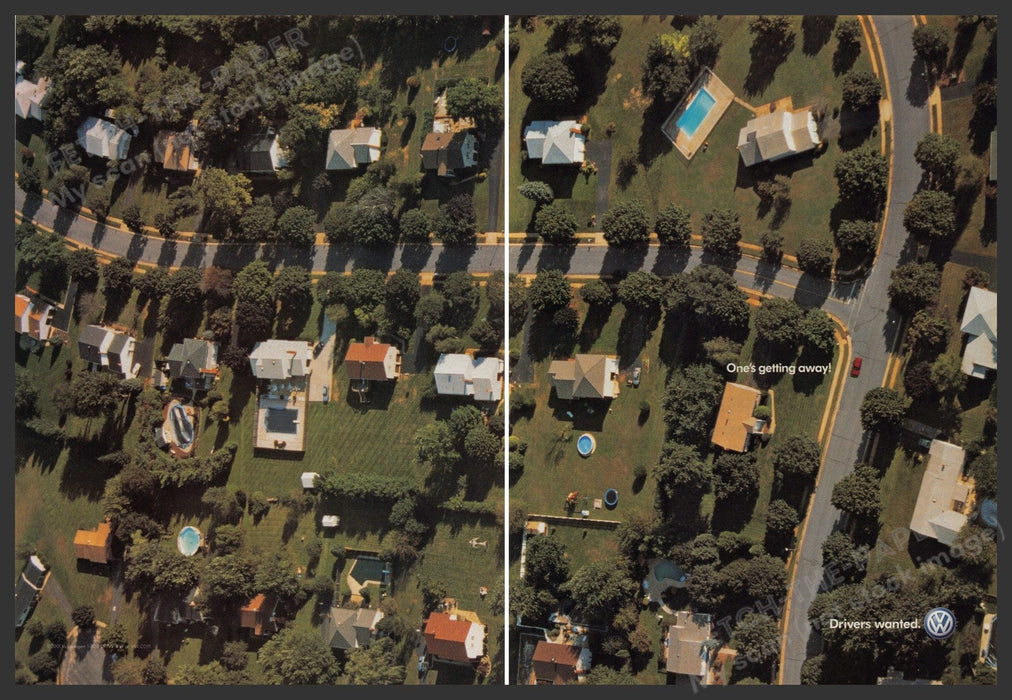 Volkswagen 2000s Print Advertisement (2 pg centerfold) 2002 "One's getting away" Fetch-the-Paper