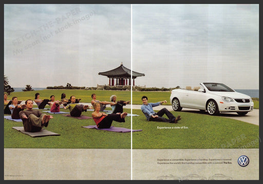 Volkswagen Eos 2000s Print Advertisement (2 page centerfold) 2007 Yoga Fetch-the-Paper