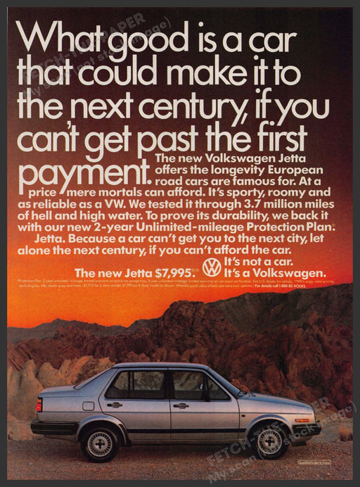 Volkswagen Jetta 1980s Print Advertisement 1985 Sunset Next Century Fetch-the-Paper