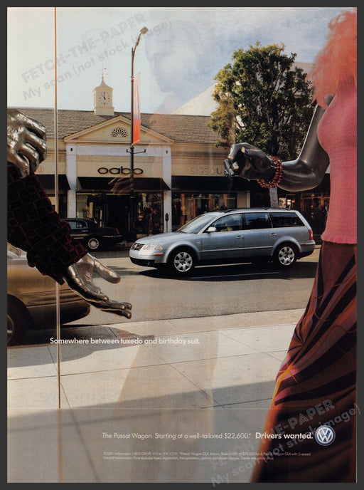 Volkswagen Passat Car 2000s Print Advertisement 2001 Mannequins Window Fetch-the-Paper