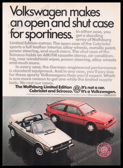 Volkswagen Wolfsburg 1980s Print Advertisement Ad 1985 Fetch the Paper!