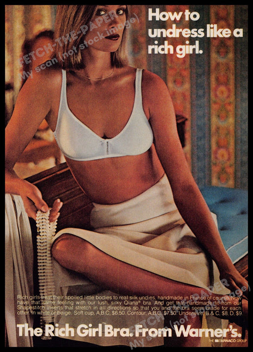 Warner's 1970s Print Advertisement 1977 "How to undress like a rich girl" Warner's
