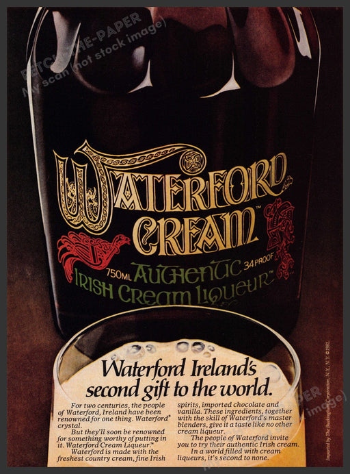 Waterford Cream 1980s Print Advertisement 1981 Ireland's Second Gift to World Fetch-the-Paper