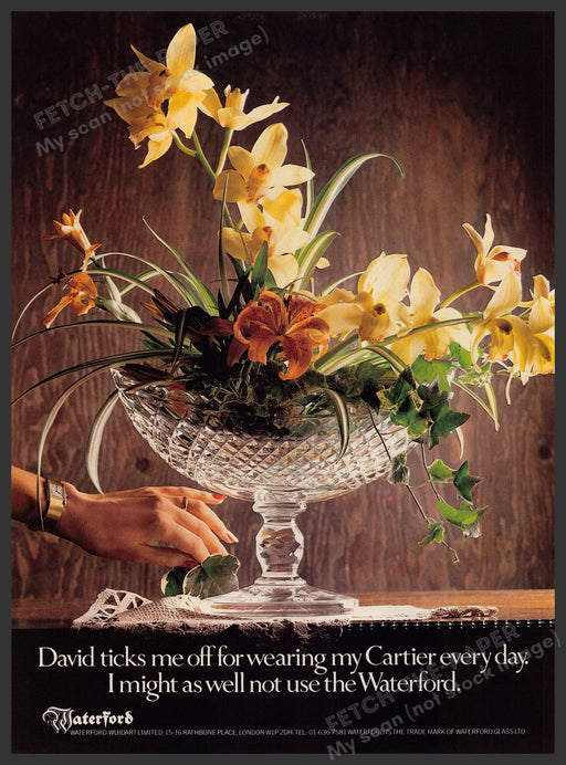 Waterford Crystal Floral Pedestal Bowl 1980s Print Advertisement Ad 1980 Fetch-the-Paper