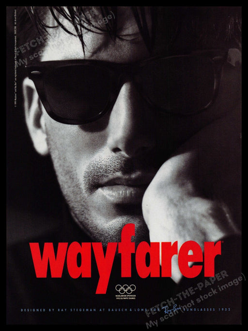Wayfarer Sunglasses 1990s Print Advertisement Ad 1991 Sponsor of 1992 Olympics Fetch-the-Paper