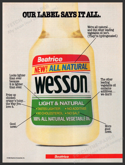 Wesson 1980s Magazine Print Advertisement 1985 Vegetable Oil Wesson