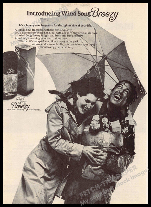 Wind Song Breezy 1970s Magazine Print Ad 1976 Rain Umbrella (Not the product) Wind Song Breezy