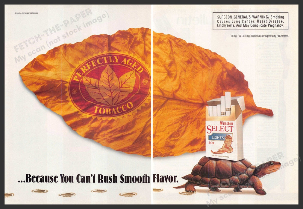 Winston 1990s Print Advertisement Ad 1994 Cigarettes Tobacco Leaf Tortoise Winston