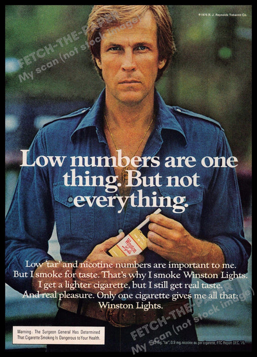 Winston Lights 1970s Print Advertisement 1977 Cigarettes "Low numbers" Male Winston Lights