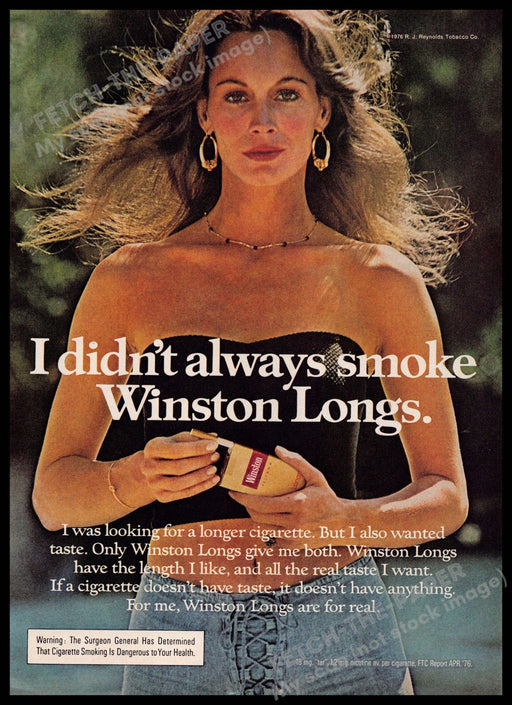Winston Longs 1970s Print Advertisement 1977 Girl Model Long Hair Crop Top Winston Longs