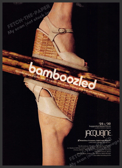 Wohl Shoe Company 1970s Print Advertisement 1976 Jacqueline Legs Feet Bamboozled Fetch-the-Paper
