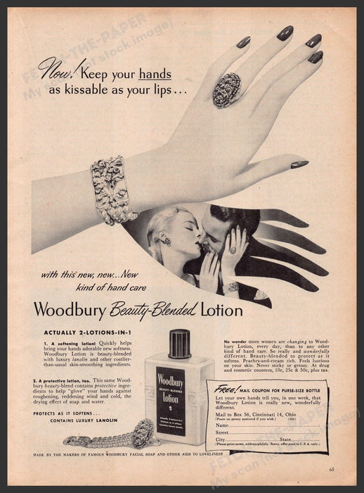 Woodbury Beauty-Blended Lotion Hands 1940s Print Advertisement Ad 1947 Fetch-the-Paper