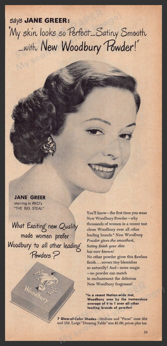 Woodbury Powder Jane Greer "The Big Steal" 1940s Print Advertisement Ad 1949 Fetch-the-Paper