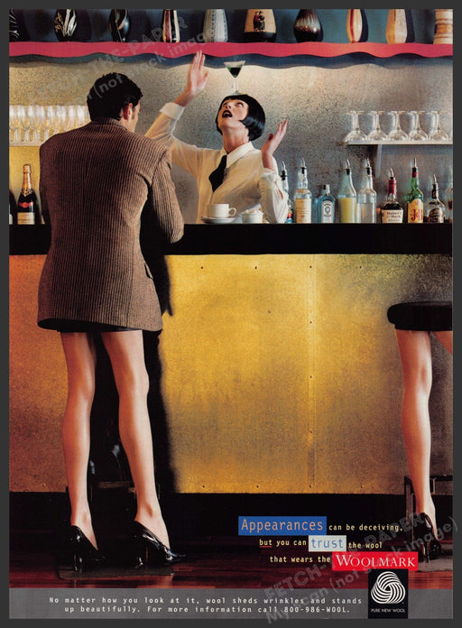 Woolmark 1990s Print Advertisement Ad 1995 Leg Barstools Appearances Deceiving Fetch the Paper!