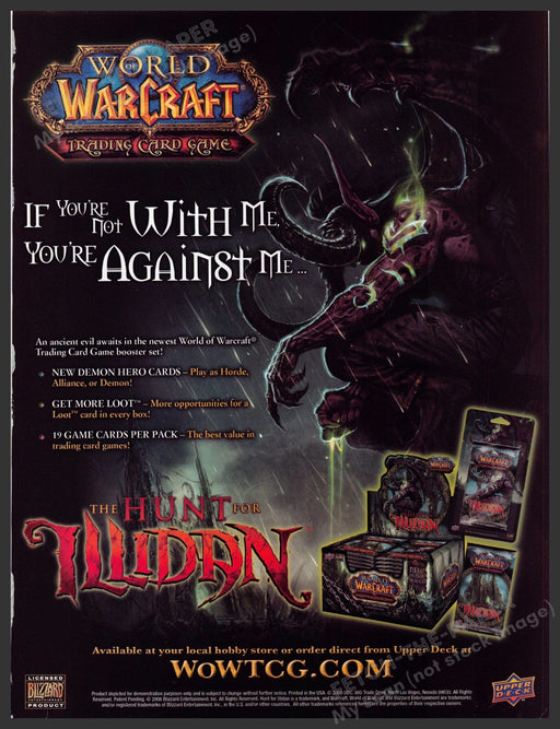 World of Warcraft: The Hunt for Illidan Card Game 2000s Print Advertisement 2008 World of Warcraft: The Hunt for Illidan Card Game