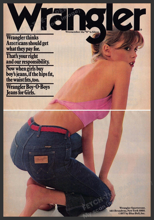 Wrangler 1970s Print Advertisement (2 pages) 1977 Boy-O-Boys Jeans Wrangler