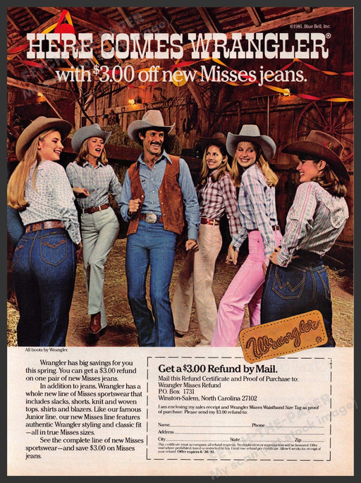 Wrangler Misses Jeans 1980s Print Advertisement 1981 Barn Dancing Friends Wrangler