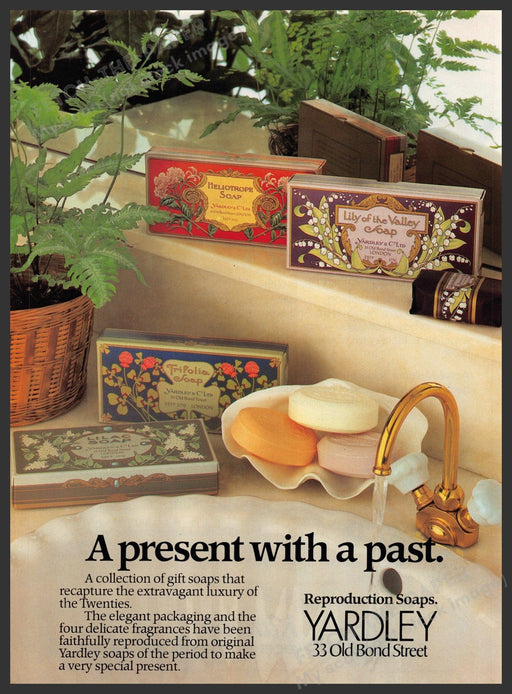 Yardley Soaps 1980s Print Advertisement Ad 1980 "A present with a past" Fetch-the-Paper