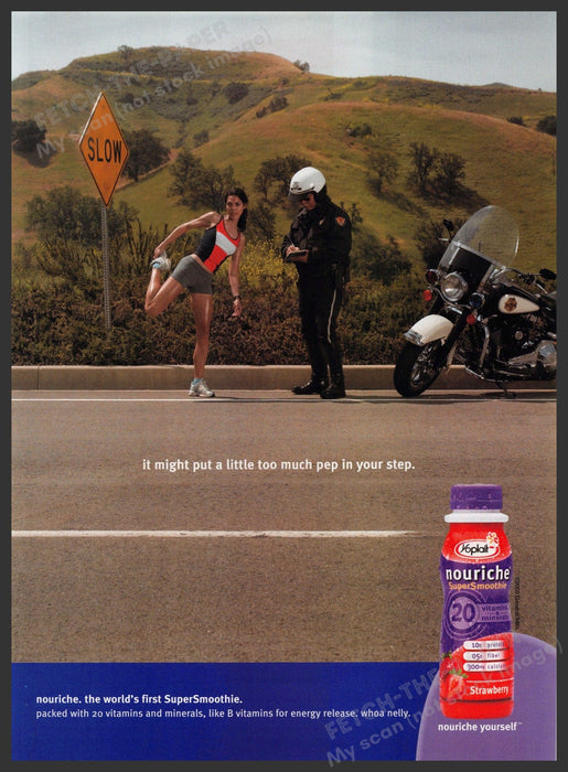Yoplait Nouriche 2000s Print Advertisement 2005 Female Runner Speeding Cop Fetch-the-Paper
