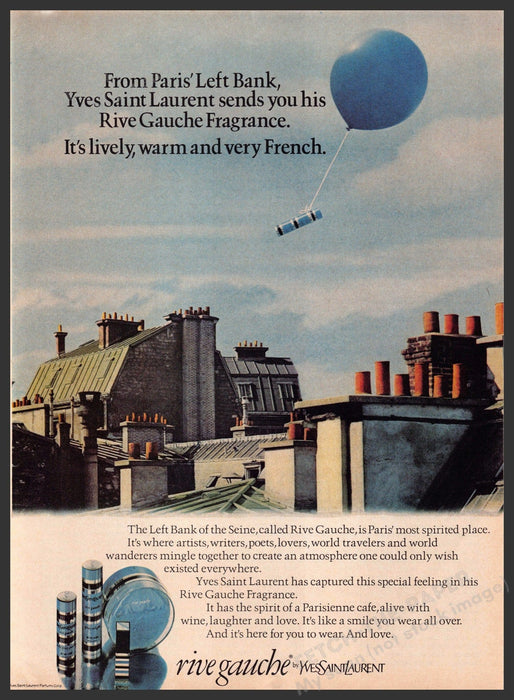 Yves Saint Laurent 1970s Print Advertisement 1976 Rive Gauche Fetch-the-Paper