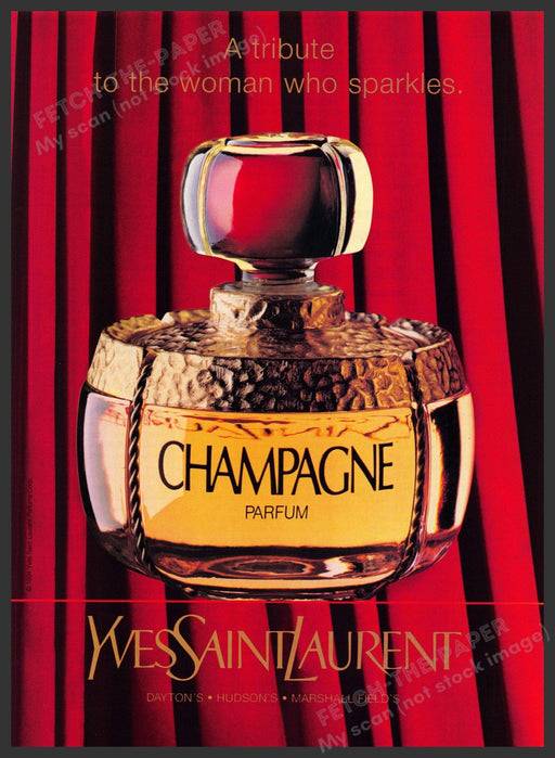 Yves Saint Laurent 1990s Print Advertisement Ad 1994 Champagne Parfum Perfume Yves Saint Laurent