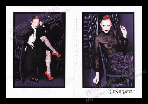 Yves Saint Laurent 2000s Print Advertisement Ad (2 pages) 2007 Fish Net Legs Fetch-the-Paper