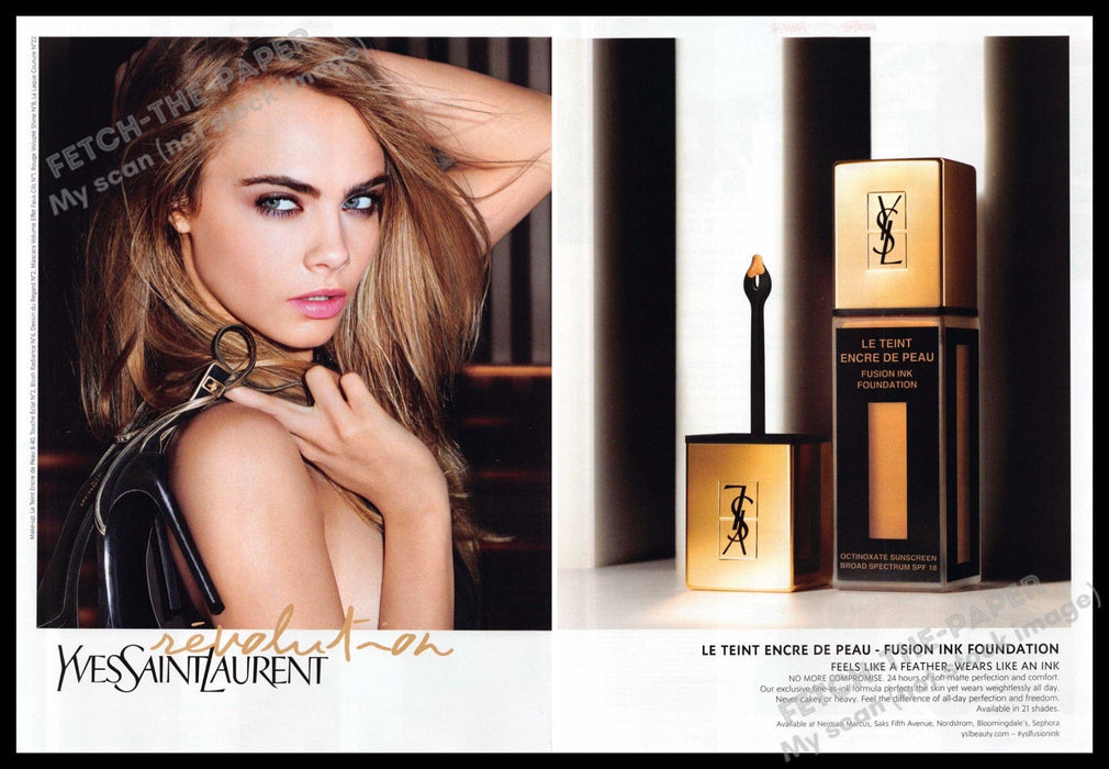 Yves Saint Laurent 2010s Print Advertisement (2 page) 2014 Cara Delevingne Yves Saint Laurent