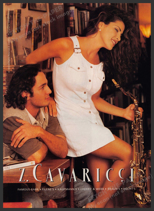 Z. Cavaricci Clothing 1990s Print Advertisement 1995 Girl Legs Saxophone Fetch-the-Paper