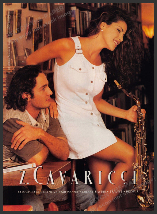 Z. Cavaricci Clothing 1990s Print Advertisement 1995 Girl Legs Saxophone Fetch-the-Paper