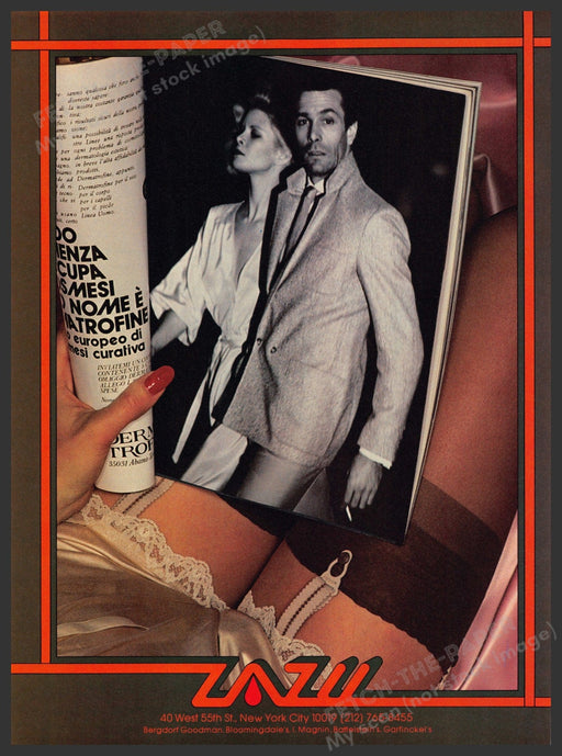 Zazu Clothing NYC Garter Thigh High Legs 1970s Print Advertisement Ad 1979 Fetch-the-Paper