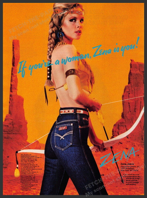 Zena Jeans 1980s Print Advertisement 1981 Native Bow & Arrow Southwest Zena
