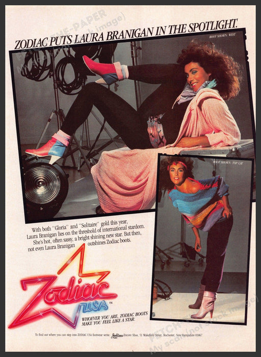 Zodiac USA Laura Branigan Boots 1980s Print Advertisement Ad 1983 Zodiac