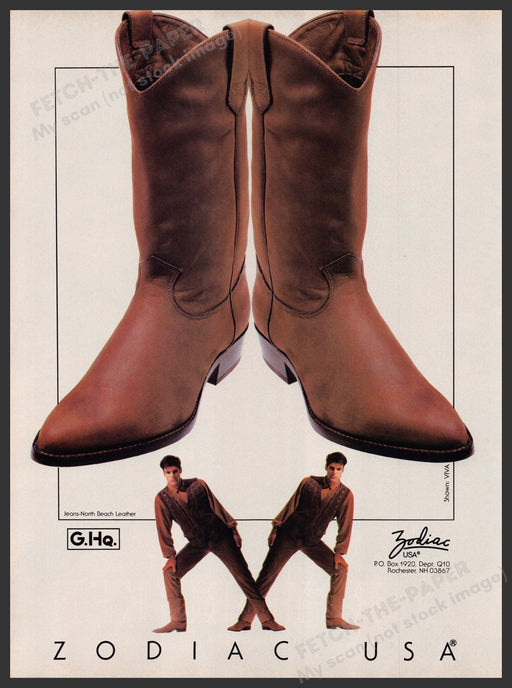 Zodiac USA Men's Cowboy Boots 1990s Print Advertisement Ad 1990 Fetch-the-Paper